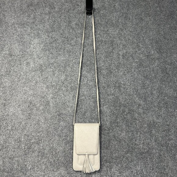 Crossbody Bag Purse on A String Phone Credit Cards Gray Faux Leather Tassel - Picture 2 of 5